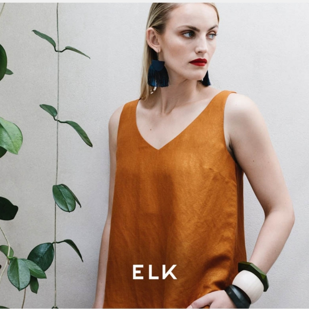 Elk Garmo Linen Tank Top with Gunmetal Metallic Foil size 10